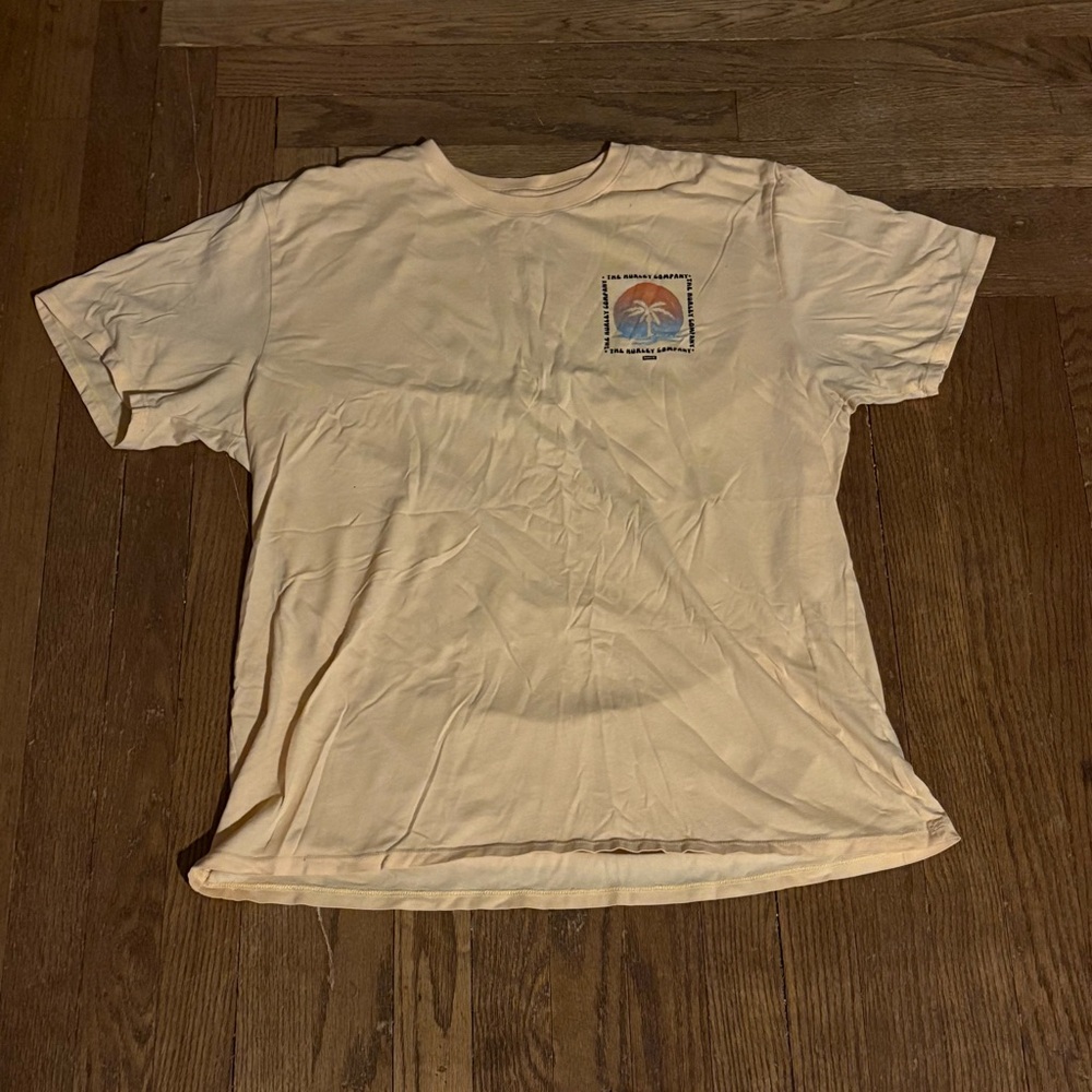 Hurley Men’s XL Cream Graphic T-Shirt Palm Tree Logo Surf Beachwear Cotton